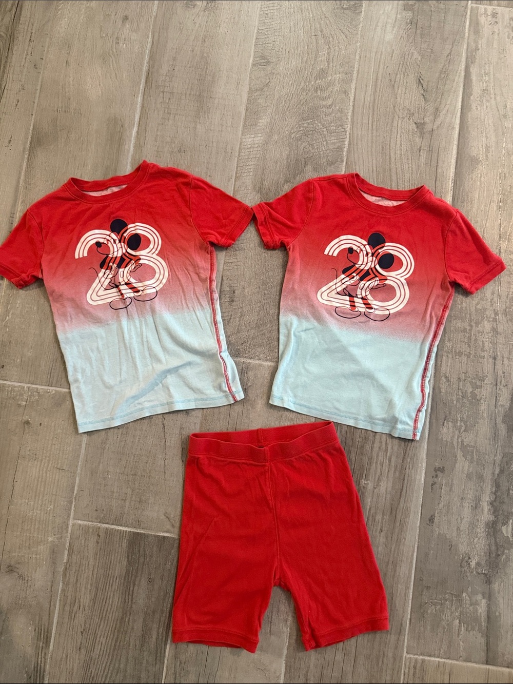 GAP Red and Light Blue Ombre '28' Twin Kids Pajama Set with Red Shorts
